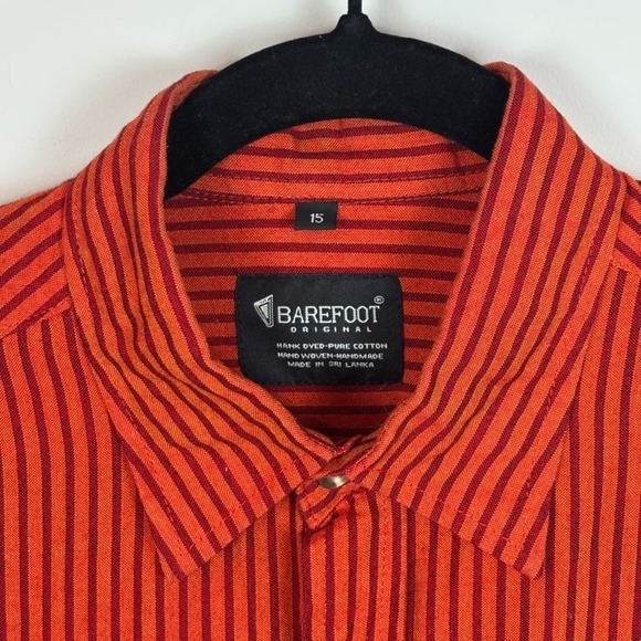 Barefoot Original Handmade Pure Cotton Orange Striped Button up Top Mens Size 15 - Picture 2 of 7